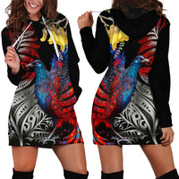 New Zealand Kohwhai Tui Bird Hoodie Dress Silver Fern Version LT03 - Polynesian Pride