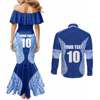 Custom Manu Samoa Rugby Couples Matching Mermaid Dress and Long Sleeve Button Shirt Polynesian Tattoo LT03 - Polynesian Pride