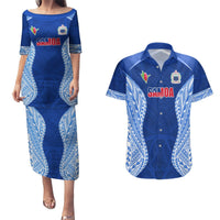 Custom Manu Samoa Rugby Couples Matching Puletasi and Hawaiian Shirt Polynesian Tattoo LT03 Blue - Polynesian Pride