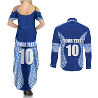 Custom Manu Samoa Rugby Couples Matching Summer Maxi Dress and Long Sleeve Button Shirt Polynesian Tattoo LT03 - Polynesian Pride