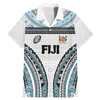 Custom Flying Fijians Rugby Family Matching Mermaid Dress and Hawaiian Shirt Tapa Tribal Cloth LT03 Dad's Shirt - Short Sleeve White - Polynesian Pride