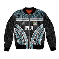 Custom Flying Fijians Rugby Bomber Jacket Tapa Tribal Cloth Black Color LT03 Unisex Black - Polynesian Pride