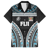 Custom Flying Fijians Rugby Family Matching Short Sleeve Bodycon Dress and Hawaiian Shirt Tapa Tribal Cloth Black Color LT03 Dad's Shirt - Short Sleeve Black - Polynesian Pride
