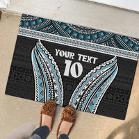 Custom Flying Fijians Rugby Rubber Doormat Tapa Tribal Cloth Black Color LT03 - Polynesian Pride