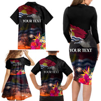 Kiribati Independence Day Family Matching Long Sleeve Bodycon Dress and Hawaiian Shirt Frigatebird and Plumeria Hibiscus Flower