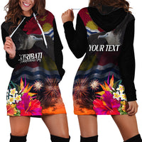 Kiribati Independence Day Hoodie Dress Frigatebird and Plumeria Hibiscus Flower