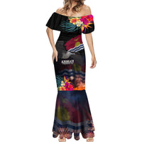 Personalised Kiribati Independence Day Mermaid Dress Frigatebird and Plumeria Hibiscus Flower LT03 - Polynesian Pride