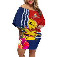 Personalised Kiribati Independence Day Off Shoulder Short Dress Kiribati Map With Flag Color LT03 Women Red - Polynesian Pride