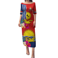 Personalised Kiribati Independence Day Puletasi Kiribati Map With Flag Color LT03 Long Dress Red - Polynesian Pride