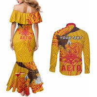 Personalized American Samoa Fautasi Race Couples Matching Mermaid Dress and Long Sleeve Button Shirt Aeto Pago Pago with Eagle Samoan Tribal Patterns