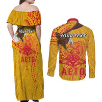 Personalized American Samoa Fautasi Race Couples Matching Off Shoulder Maxi Dress and Long Sleeve Button Shirt Aeto Pago Pago with Eagle Samoan Tribal Patterns