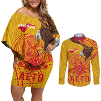 Personalized American Samoa Fautasi Race Couples Matching Off Shoulder Short Dress and Long Sleeve Button Shirt Aeto Pago Pago with Eagle Samoan Tribal Patterns