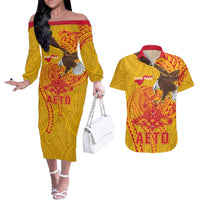 Personalized American Samoa Fautasi Race Couples Matching Off The Shoulder Long Sleeve Dress and Hawaiian Shirt Aeto Pago Pago with Eagle Samoan Tribal Patterns