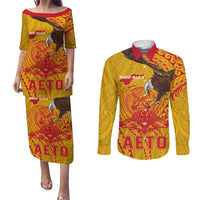 Personalized American Samoa Fautasi Race Couples Matching Puletasi and Long Sleeve Button Shirt Aeto Pago Pago with Eagle Samoan Tribal Patterns LT03 Multicolor - Polynesian Pride