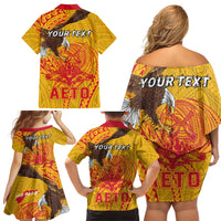 Personalized American Samoa Fautasi Race Family Matching Off Shoulder Short Dress and Hawaiian Shirt Aeto Pago Pago with Eagle Samoan Tribal Patterns