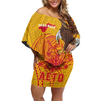 Personalized American Samoa Fautasi Race Family Matching Off Shoulder Short Dress and Hawaiian Shirt Aeto Pago Pago with Eagle Samoan Tribal Patterns