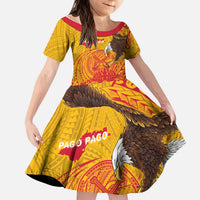 Personalized American Samoa Fautasi Race Kid Short Sleeve Dress Aeto Pago Pago with Eagle Samoan Tribal Patterns