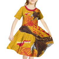 Personalized American Samoa Fautasi Race Kid Short Sleeve Dress Aeto Pago Pago with Eagle Samoan Tribal Patterns