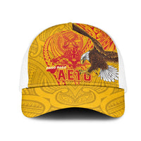 American Samoa Fautasi Race Mesh Trucker Cap Aeto Pago Pago with Eagle Samoan Tribal Patterns LT03 One Size White Multicolor - Polynesian Pride