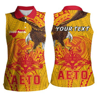 Personalized American Samoa Fautasi Race Women Sleeveless Polo Shirt Aeto Pago Pago with Eagle Samoan Tribal Patterns