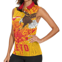 Personalized American Samoa Fautasi Race Women Sleeveless Polo Shirt Aeto Pago Pago with Eagle Samoan Tribal Patterns
