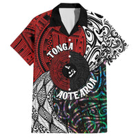 Tonga and New Zealand Together Family Matching Off The Shoulder Long Sleeve Dress and Hawaiian Shirt Tongan Kupesi Ngatu Tattoo and Maori Paua Shell Pattern