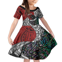 Tonga and New Zealand Together Family Matching Summer Maxi Dress and Hawaiian Shirt Tongan Kupesi Ngatu Tattoo and Maori Paua Shell Pattern