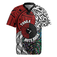 Tonga and New Zealand Together Rugby Jersey Tongan Kupesi Ngatu Tattoo and Maori Paua Shell Pattern