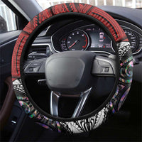 Tonga and New Zealand Together Steering Wheel Cover Tongan Kupesi Ngatu Tattoo and Maori Paua Shell Pattern