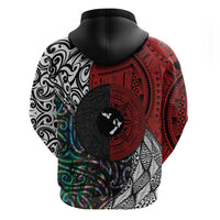 Tonga and New Zealand Together Zip Hoodie Tongan Kupesi Ngatu Tattoo and Maori Paua Shell Pattern