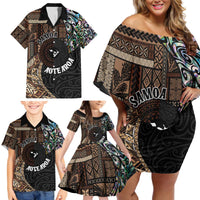 Samoa and New Zealand Together Family Matching Off Shoulder Short Dress and Hawaiian Shirt Siapo Motif and Maori Paua Shell Pattern