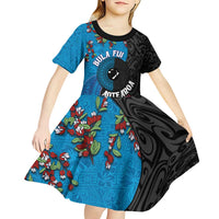 Fiji and New Zealand Together Kid Short Sleeve Dress Tapa Maori Tattoo mix Tagimoucia and Pohutukawa