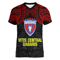 Vitis Central Dabaris Rugby Women V Neck T Shirt Papua New Guinea Polynesian Tattoo LT03 Female Red - Polynesian Pride