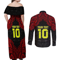 Custom Vitis Central Dabaris Rugby Couples Matching Off Shoulder Maxi Dress and Long Sleeve Button Shirts Papua New Guinea Polynesian Tattoo LT03 - Polynesian Pride