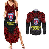Custom Vitis Central Dabaris Rugby Couples Matching Summer Maxi Dress and Long Sleeve Button Shirts Papua New Guinea Polynesian Tattoo LT03 Red - Polynesian Pride