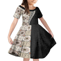 Tukenny Pattern Fijian War Clubs Mix Tapa Tribal Family Matching Short Sleeve Bodycon Dress and Hawaiian Shirt LT03 Daughter's Dress Beige - Polynesian Pride