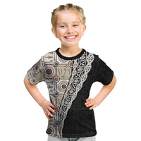 Tukenny Pattern Fijian War Clubs Mix Tapa Tribal Kid T Shirt LT03 Beige - Polynesian Pride