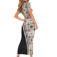 Tukenny Pattern Fijian War Clubs Mix Tapa Tribal Short Sleeve Bodycon Dress LT03 - Polynesian Pride