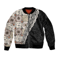 Tukenny Pattern Fijian War Clubs Mix Tapa Tribal Sleeve Zip Bomber Jacket LT03 Unisex Beige - Polynesian Pride