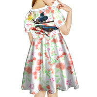 New Zealand Pohutukawa Tui Bird Kid Short Sleeve Dress Kowhai Version LT03 - Polynesian Pride