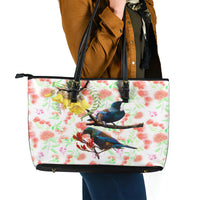 New Zealand Pohutukawa Tui Bird Leather Tote Bag Kowhai Version LT03 - Polynesian Pride