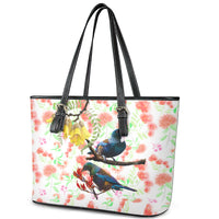 New Zealand Pohutukawa Tui Bird Leather Tote Bag Kowhai Version LT03 - Polynesian Pride
