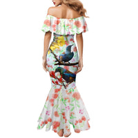 New Zealand Pohutukawa Tui Bird Mermaid Dress Kowhai Version LT03 - Polynesian Pride