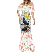 New Zealand Pohutukawa Tui Bird Mermaid Dress Kowhai Version LT03 - Polynesian Pride