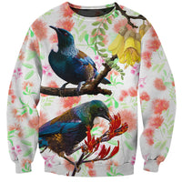 New Zealand Pohutukawa Tui Bird Sweatshirt Kowhai Version LT03 Unisex White - Polynesian Pride