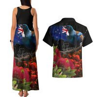 New Zealand ANZAC Day Couples Matching Tank Maxi Dress and Hawaiian Shirt Pohutukawa Flower and Tui Bird LT03 - Polynesian Pride