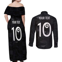 Custom New Zealand Rugby Couples Matching Off Shoulder Maxi Dress and Long Sleeve Button Shirt All Silver Ferns Blacks