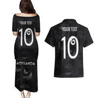 Custom New Zealand Rugby Couples Matching Puletasi and Hawaiian Shirt All Silver Ferns Blacks