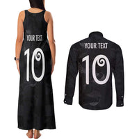 Custom New Zealand Rugby Couples Matching Tank Maxi Dress and Long Sleeve Button Shirt All Silver Ferns Blacks