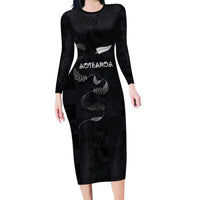 Custom New Zealand Rugby Family Matching Long Sleeve Bodycon Dress and Hawaiian Shirt All Silver Ferns Blacks